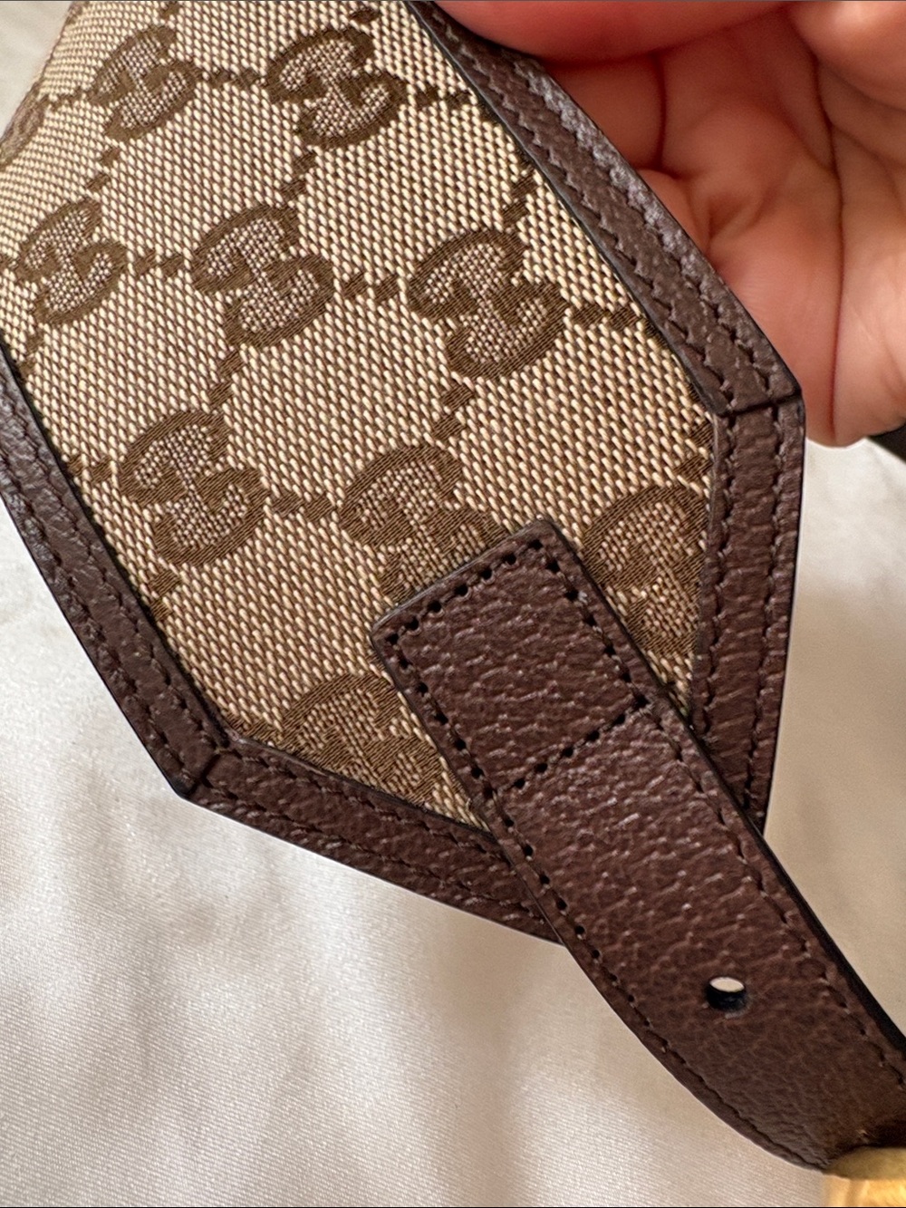 NEW Gucci Brown Canvas & Leather Belt with Gold Double G Ring Buckle